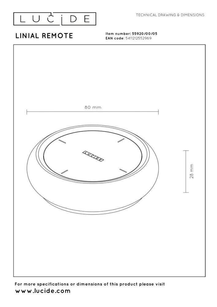 Télécommande Linial Champagne monophasé Premium by Lucide 5411212552969