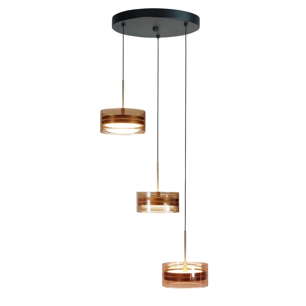 Lampe pendante de conception Mini Enzo noir avec trois angles en bronze