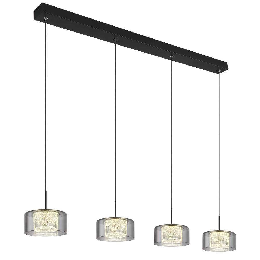 Lampe pendante de conception Fogsy Noir 4 clairs avec verre fumé