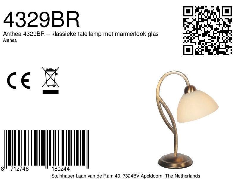 Lampe de table classique Anthea bronze Steinhauer 8712746180244