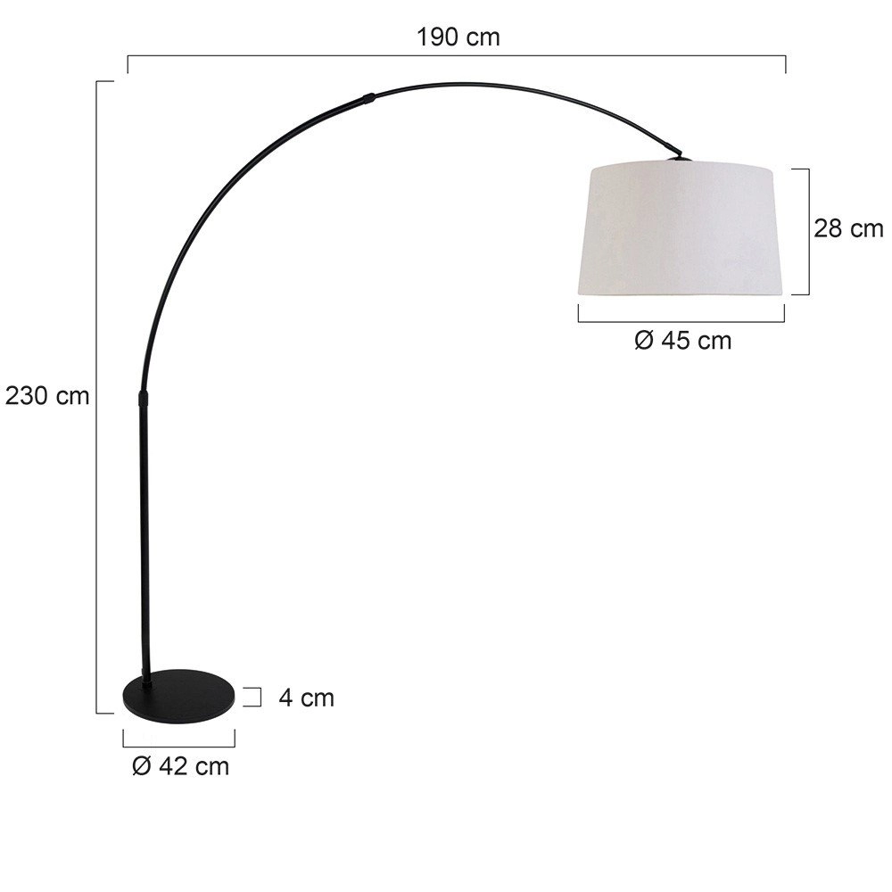 Lampe à arc Stresa noir avec abat-jour en lin blanc Steinhauer 8712746106626