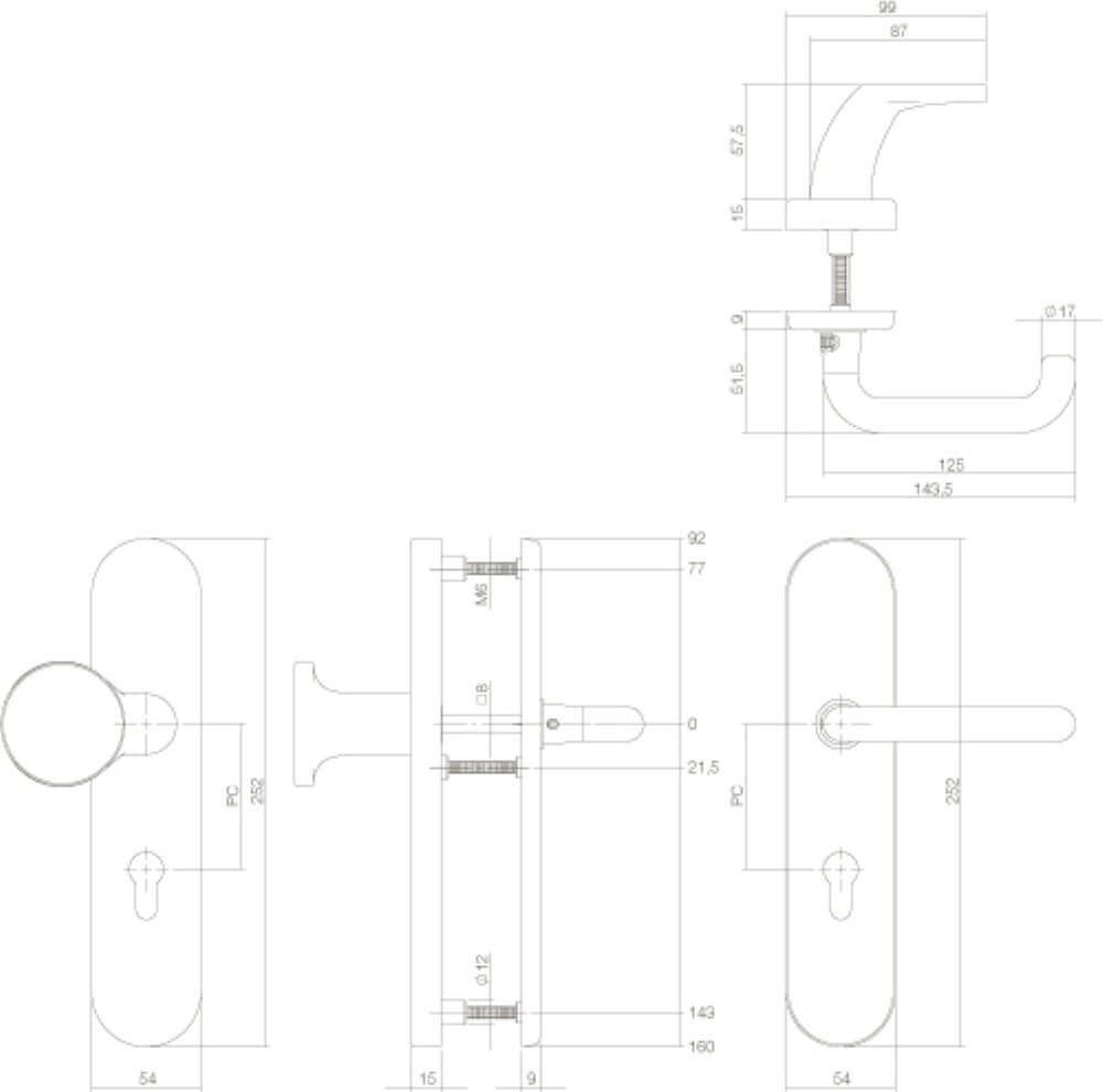 Ferrures de porte d’entrée Vurano PC72mm en laiton tambouriné Intersteel 8714186119792