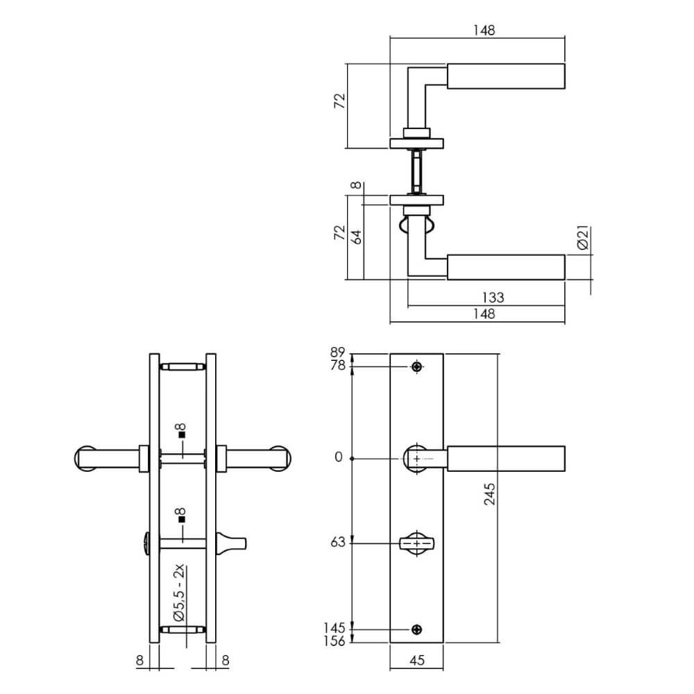 Poignée Bau-Stil Fermeture WC 63/8 en laiton Intersteel 8714186558195