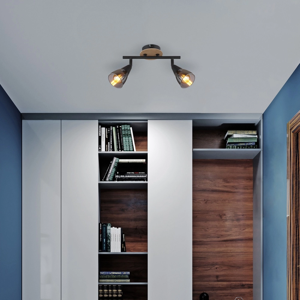Lampe de plafond à deux lumières Mubby noir avec un aspect bois Globo 9007371445868