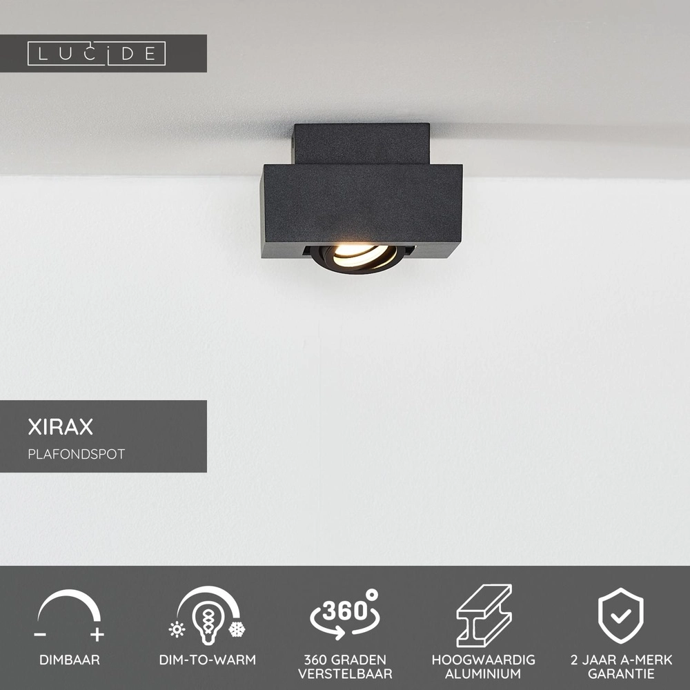 Projecteur de plafond Xirax Noir Lucide 5411212092281