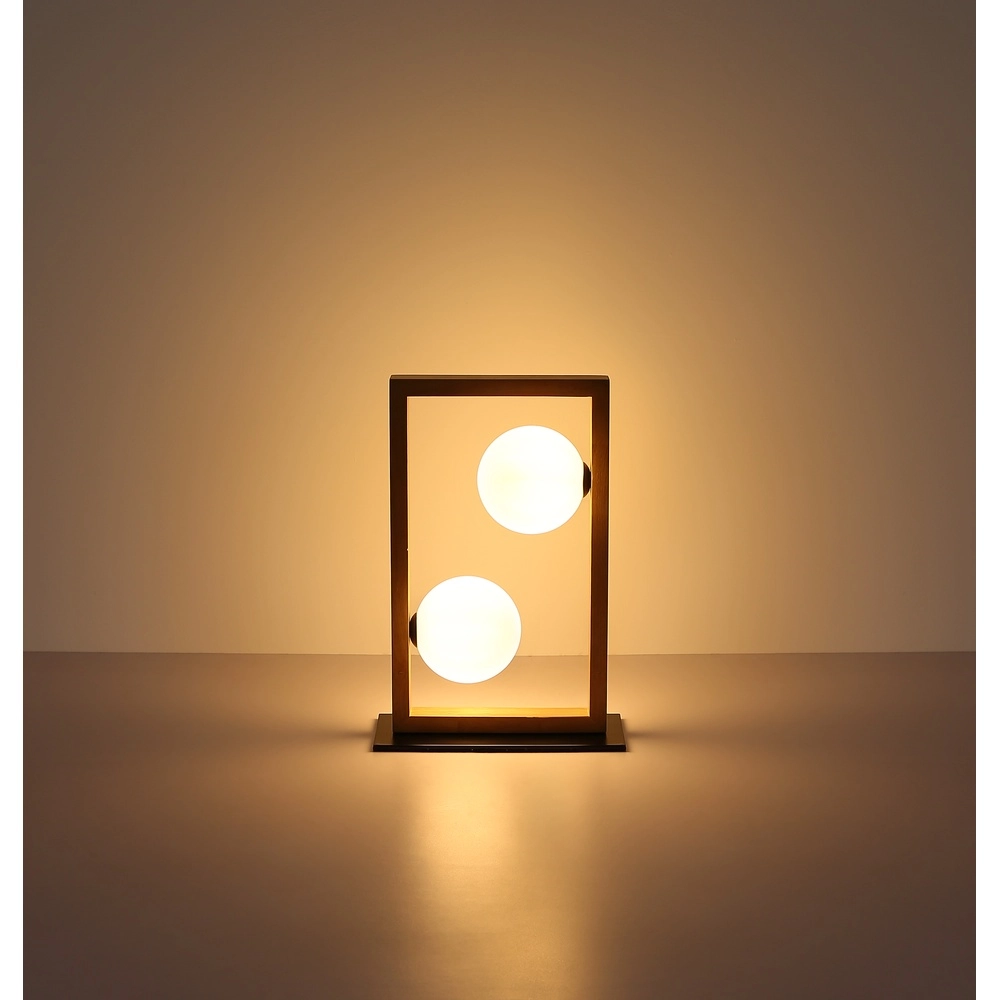 Lampe de table moderne Nanda noir avec bois Globo 9007371510948