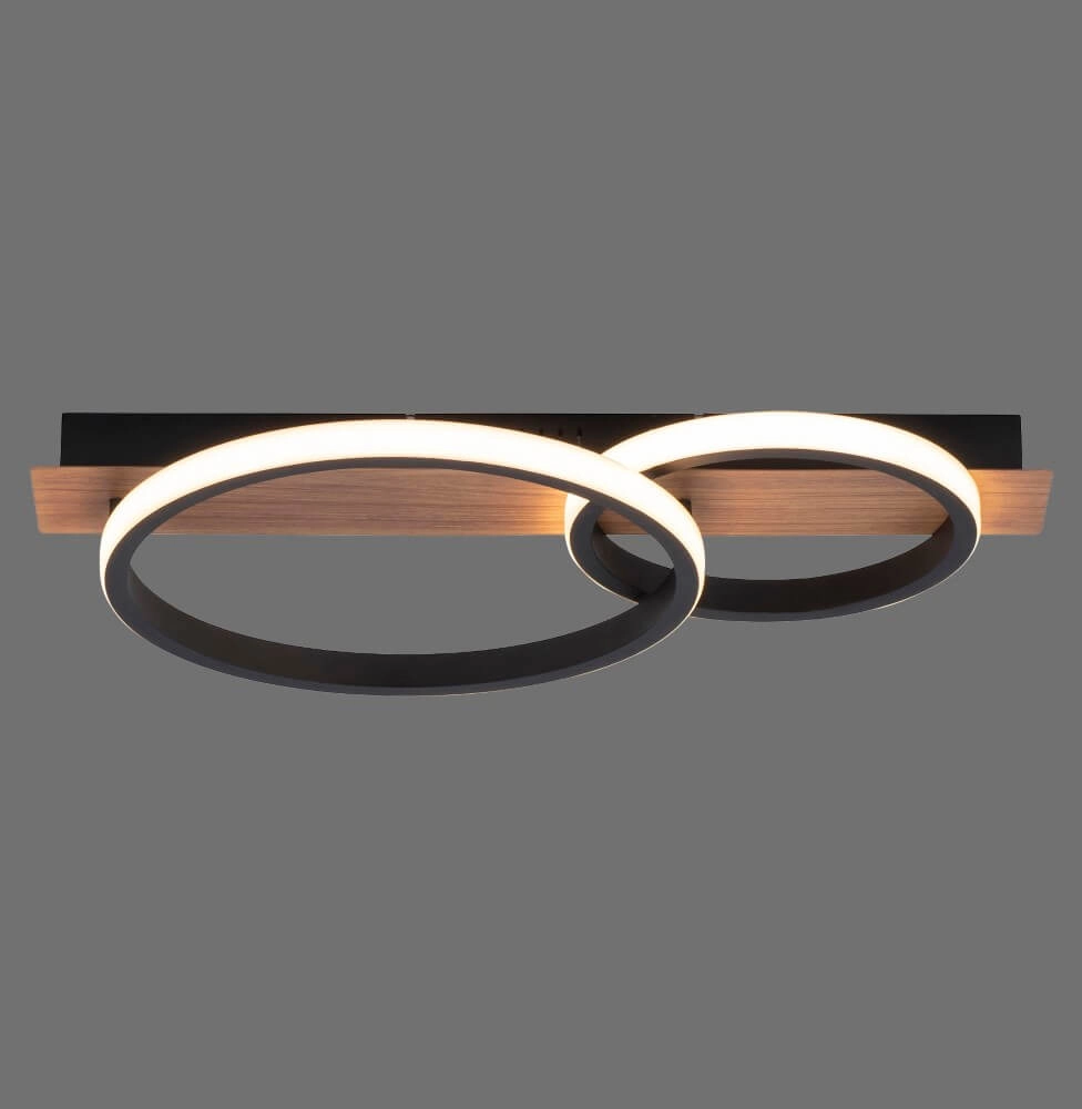 Plafonnier Trooper noir avec bois 53cm Just Light 4043689982188