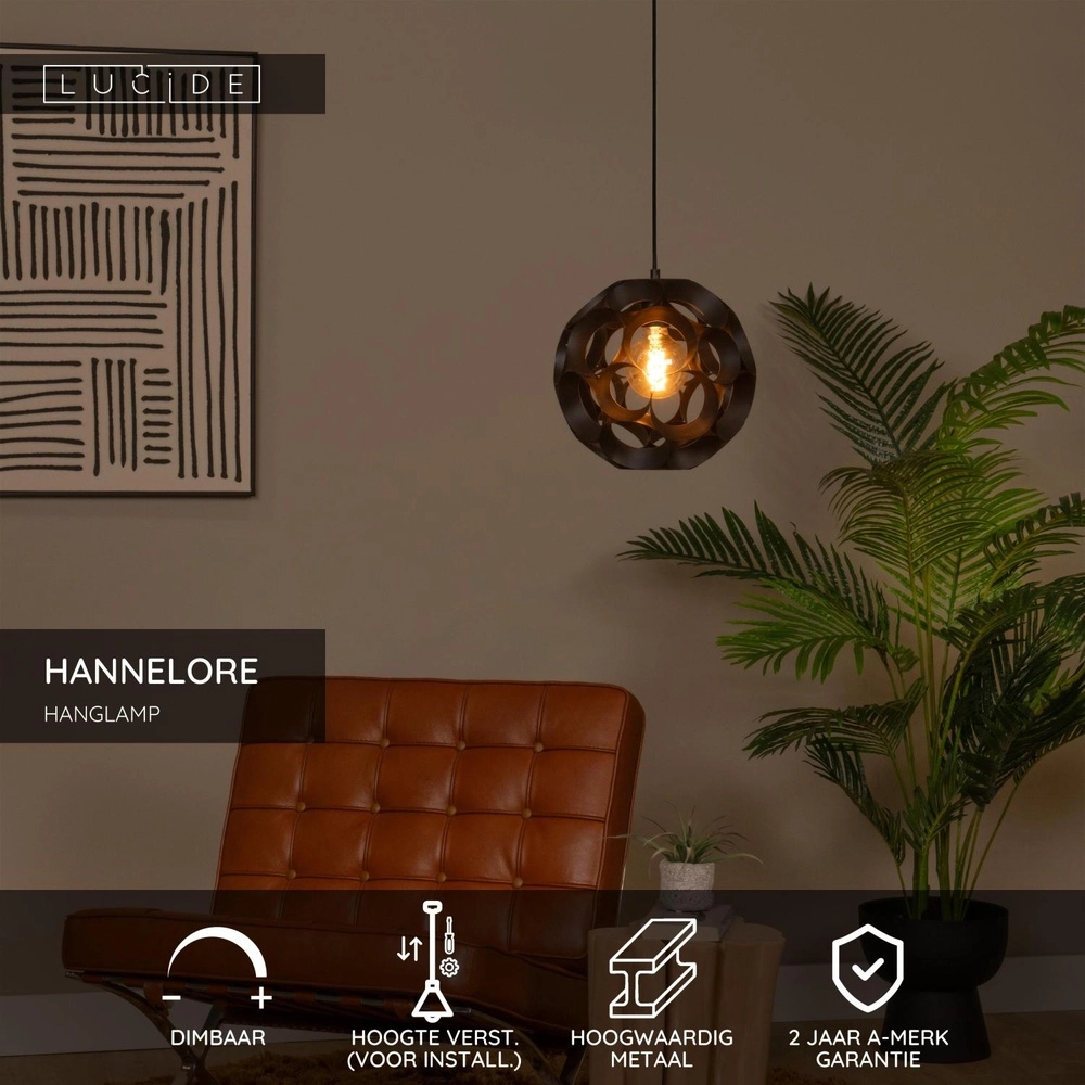 Lampe pendante unique Hannelore Ø 30cm noir Lucide 5411212106223