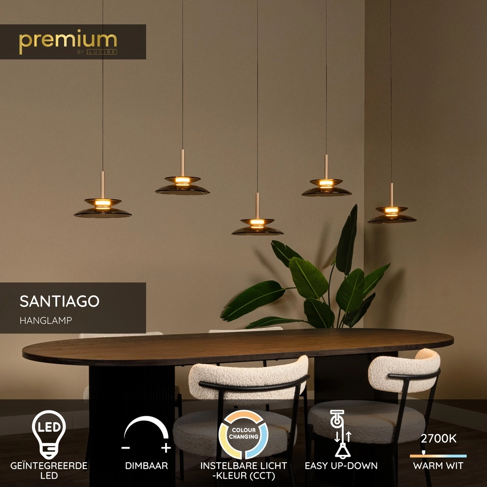 Lampe pendante de salle à manger Santiago Led - champagne - 5x Ø 23cm Premium by Lucide 5411212221902