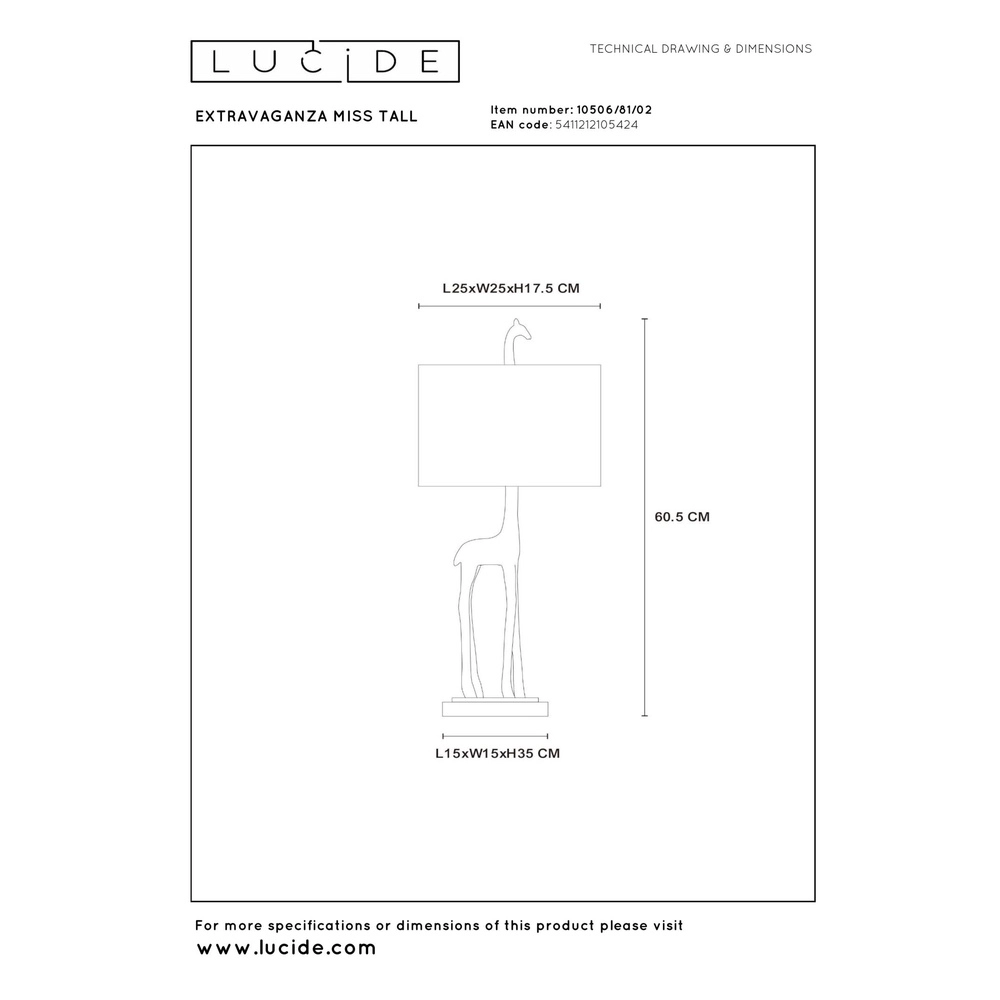 Lampe de table Extravaganza Miss Tall Girafe or avec noir Lucide 5411212105424