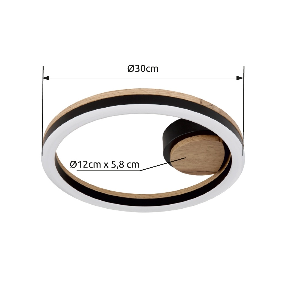 Lampe de plafond Beatrix Noir rond avec bois Globo 9007371445417