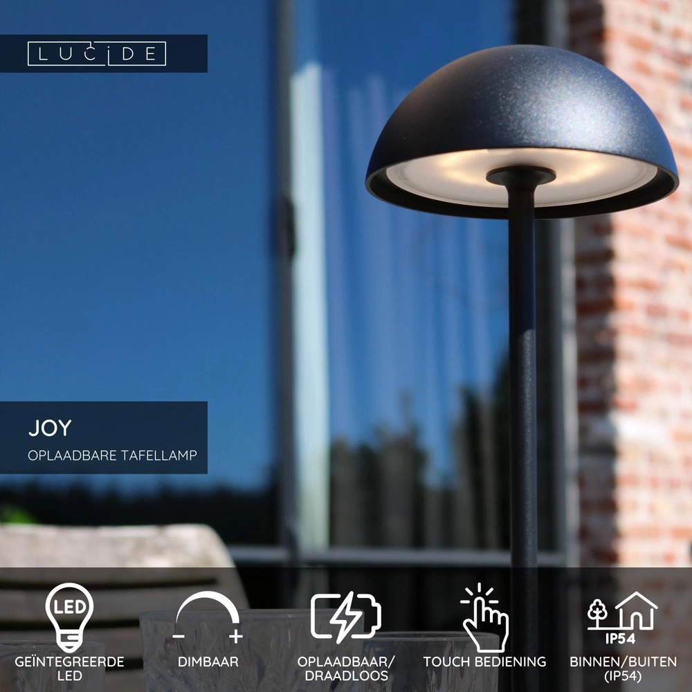 Lampe de table rechargeable Joy IP54 noir Lucide 5411212151940