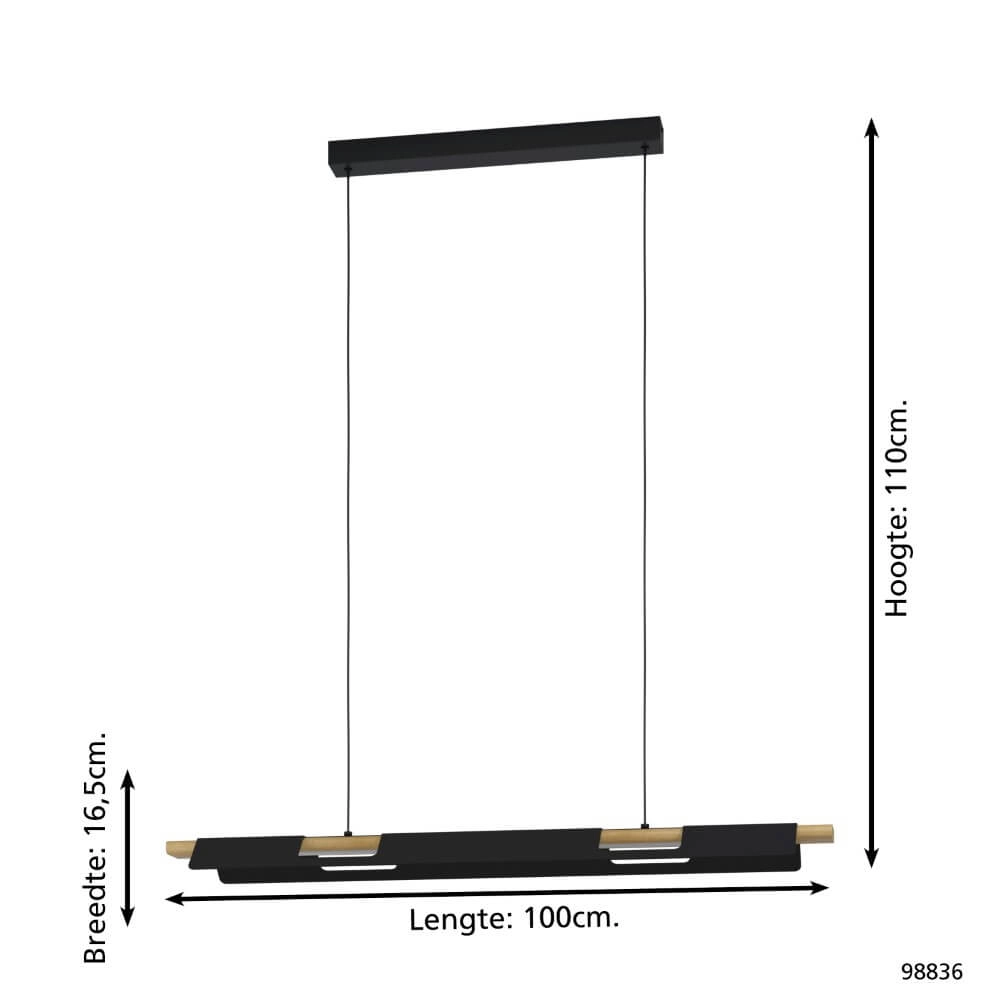 Lampe suspendue de bureau Ermua noir avec du bois Eglo 9002759988364