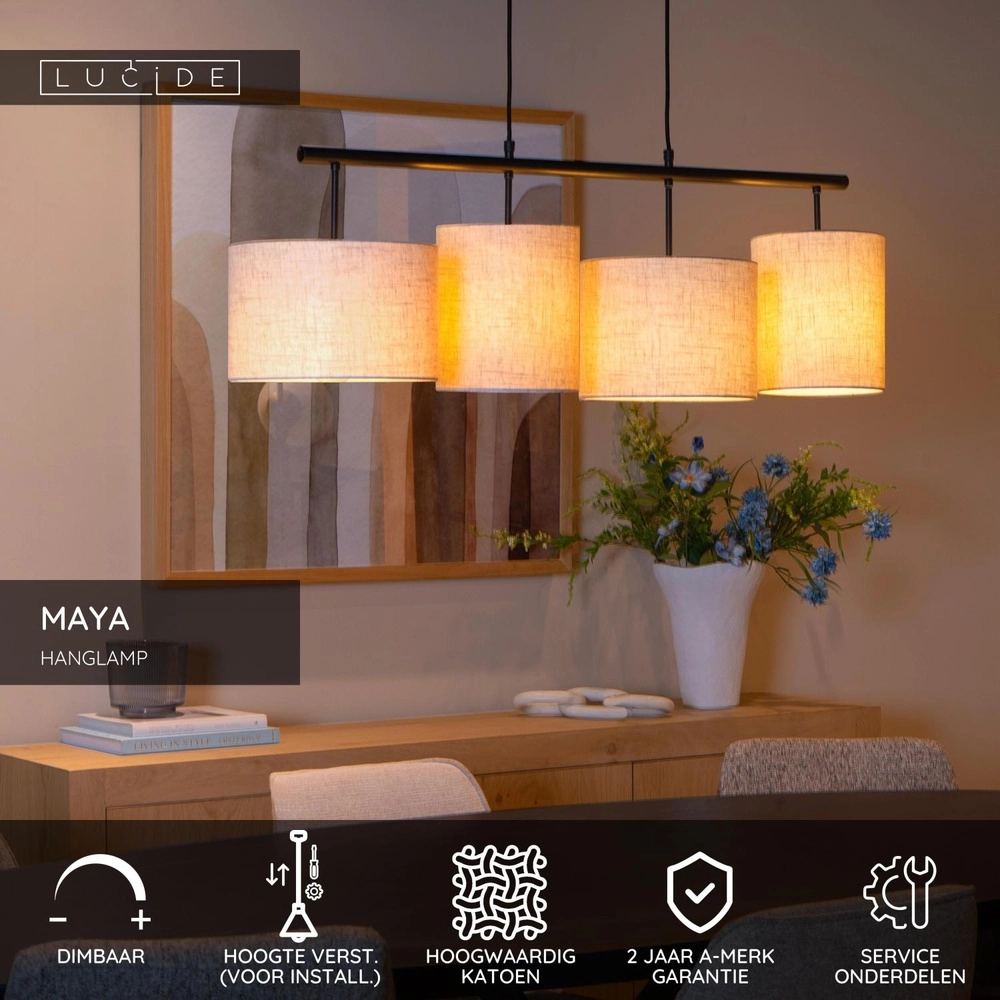 Lampe suspendue à 4 lumières Maya Crème Lucide 5411212452573