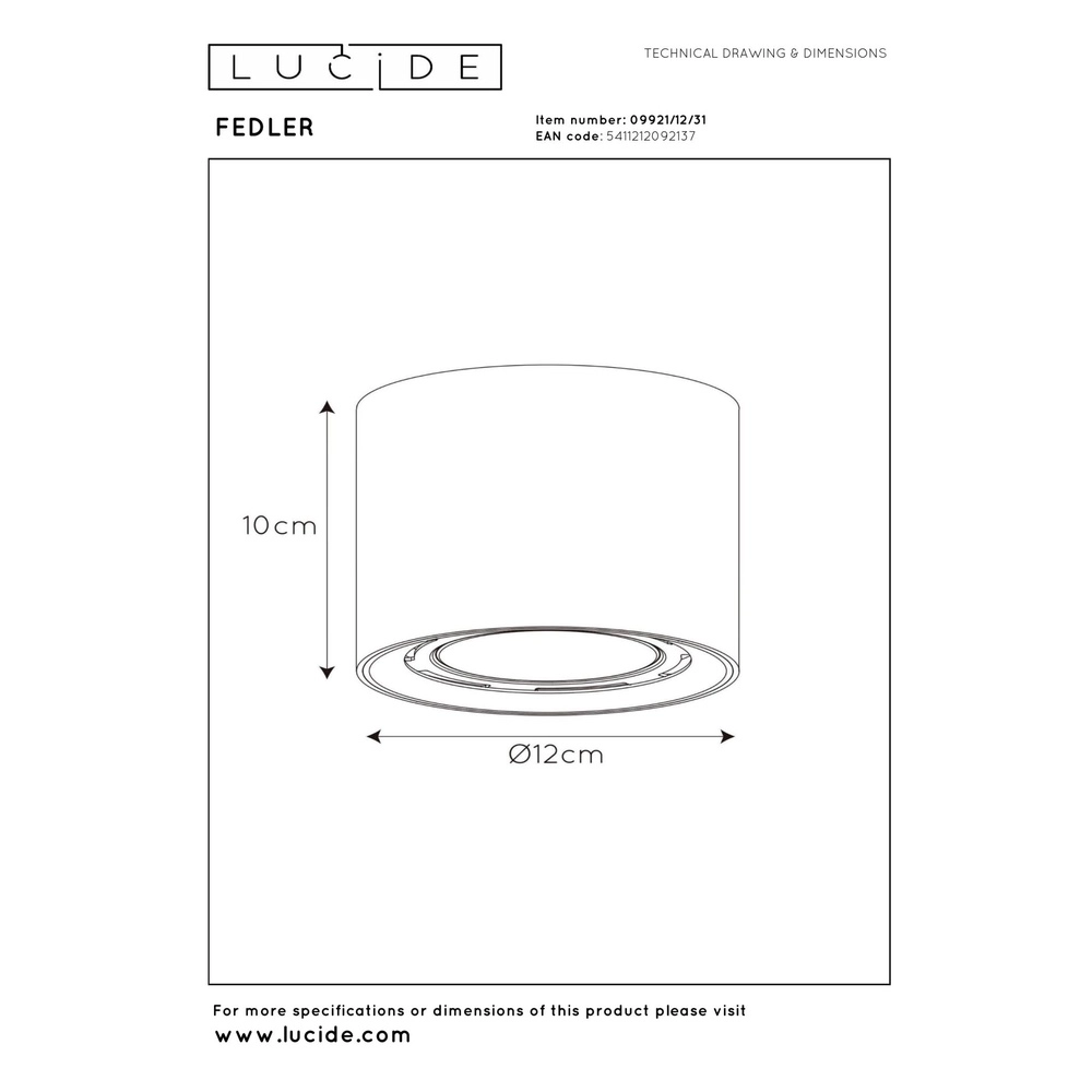 Tache au plafond Ø 12cm Fedler GU10 ES111 blanc Lucide 5411212092137