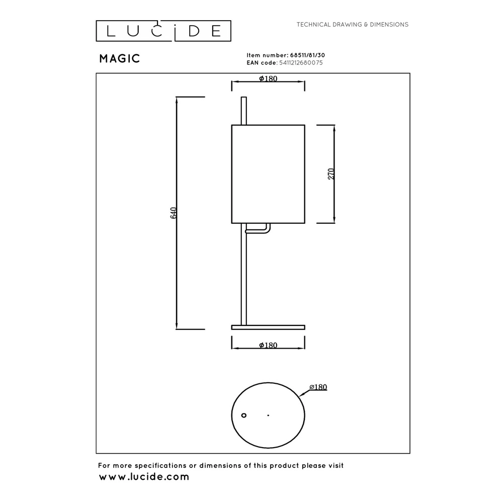 Lampe de table Magic Noir Lucide 5411212680075