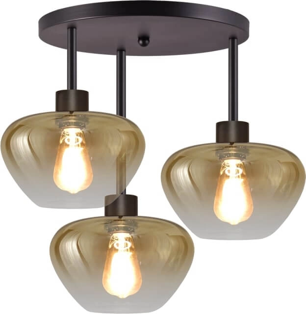 Plafonnier 3 lumières Genua noir avec verre doré Ø 24cm Plafonnier 3 lumières Genua noir avec verre doré Ø 24cm