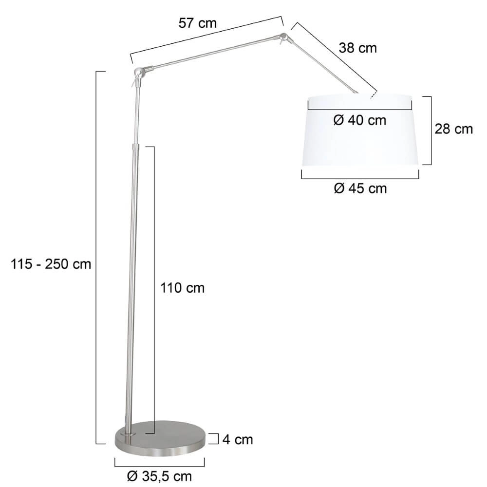 Lampadaire Gramineus 165 cm gris avec abat-jour blanc uni Steinhauer 8712746093735