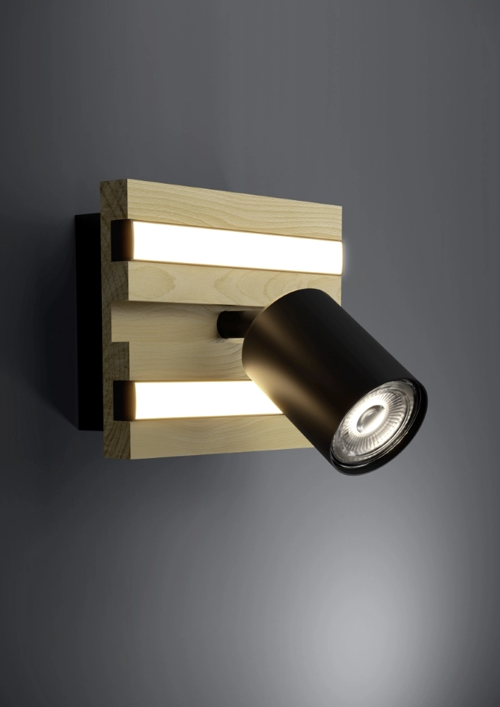 Single wall lamp Gesteira black with wood Stars of Light 9008606357871