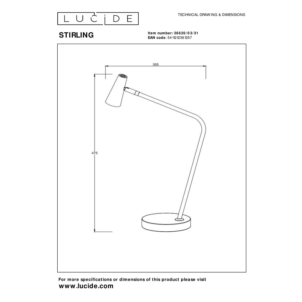 Lampe de table rechargeable Stirling Blanc Lucide 5411212361257