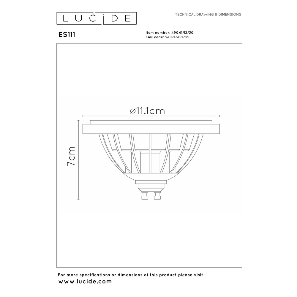 12W Led ES111 - DTW noir 2200-3000K Lucide 5411212491299