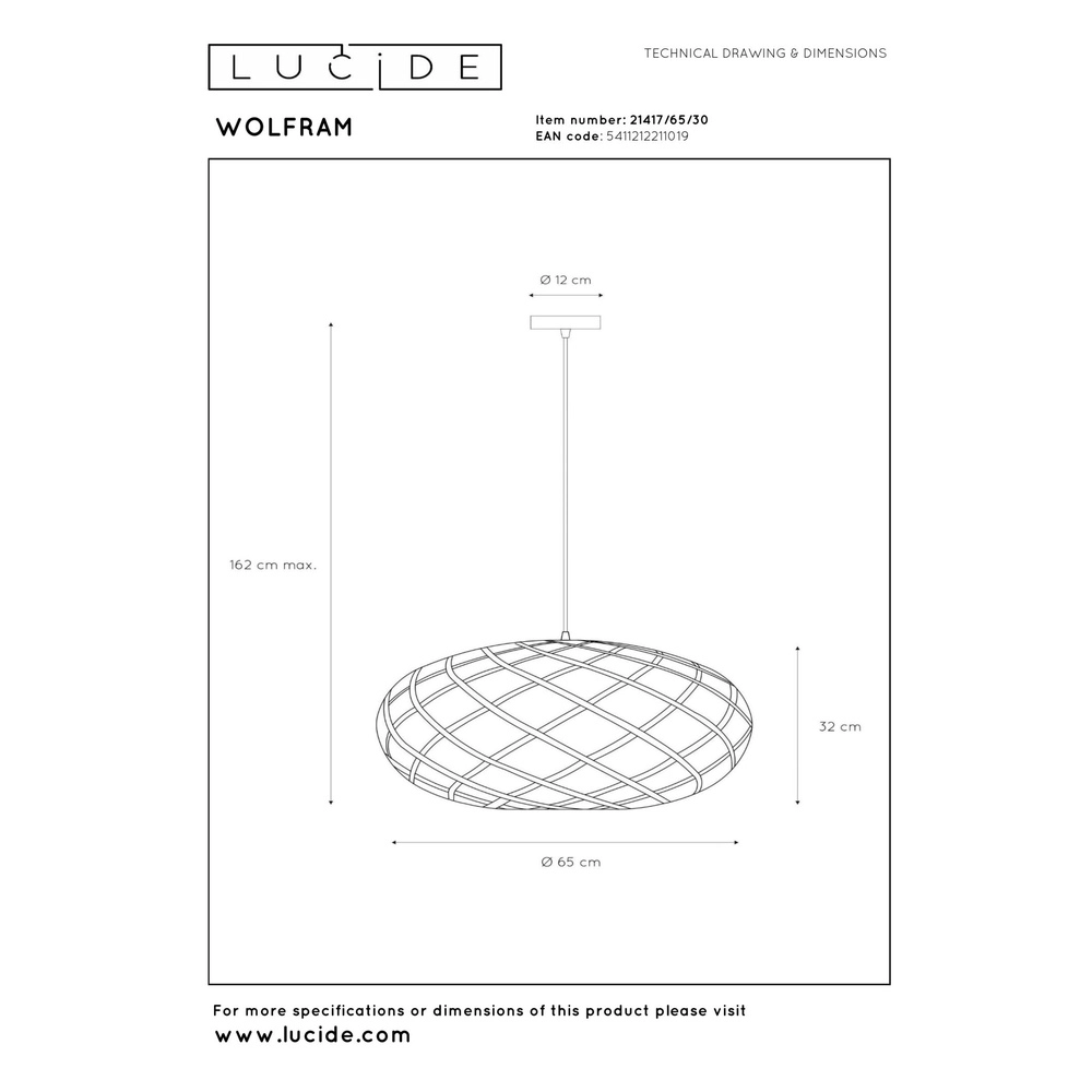 Lampe suspendue Wolfram Ø 65 cm noir Lucide 5411212211019