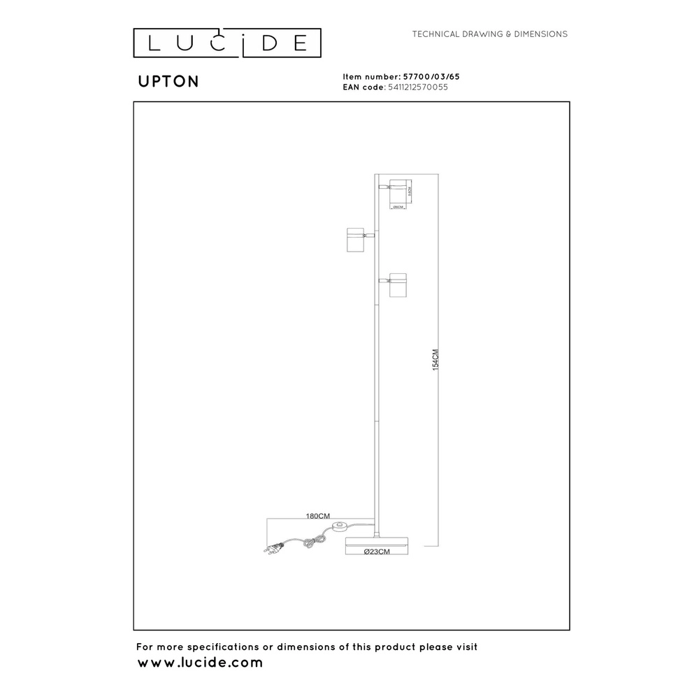 Lampe de pied Upton 3-lumière Lucide 5411212570055