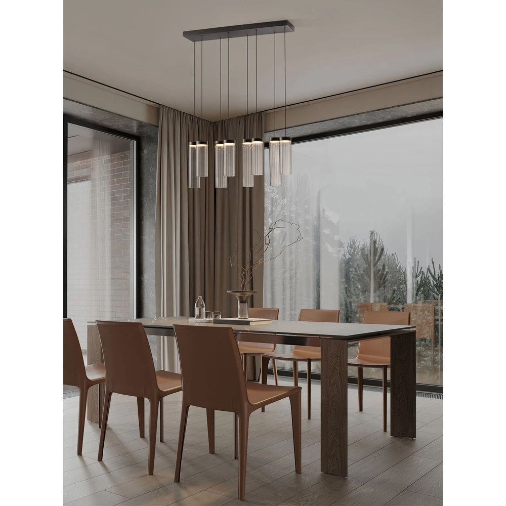 Lampe pendante de conception Brielle Anthracite avec verre moka 8-lights