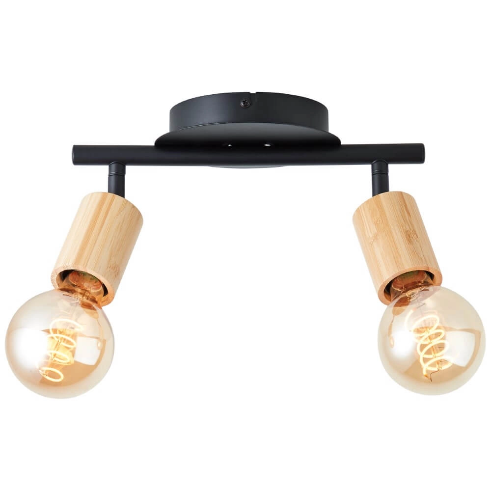 Plafonnier 2 lumières Tiffany noir avec du bois