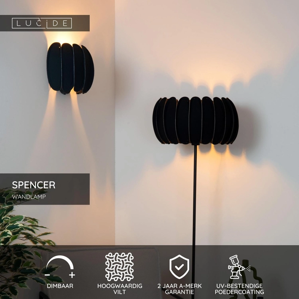 Lampe murale Spencer Noir Lucide 5411212343666