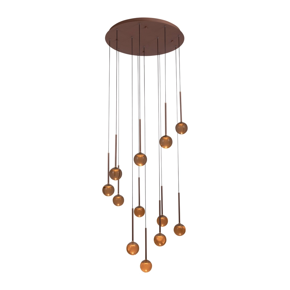 Lampe suspendue Calina 12 lumières avec sphères ambrées