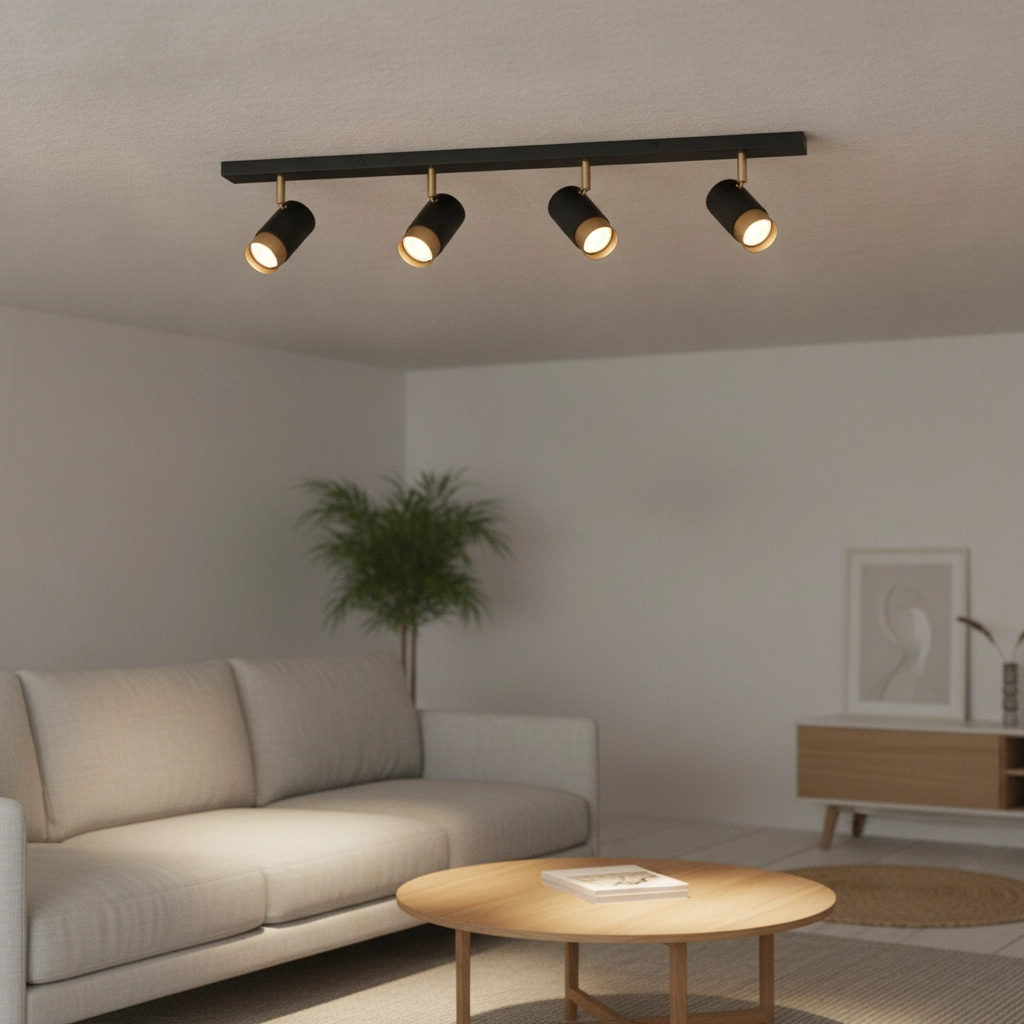 Spot de plafond Pogno 4 lumières noir avec or