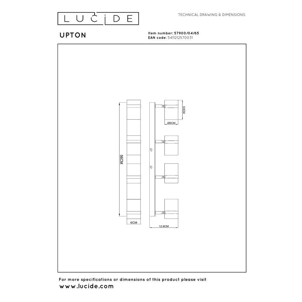 Projecteur de plafond Upton Noir à 4 lumières Lucide 5411212570031