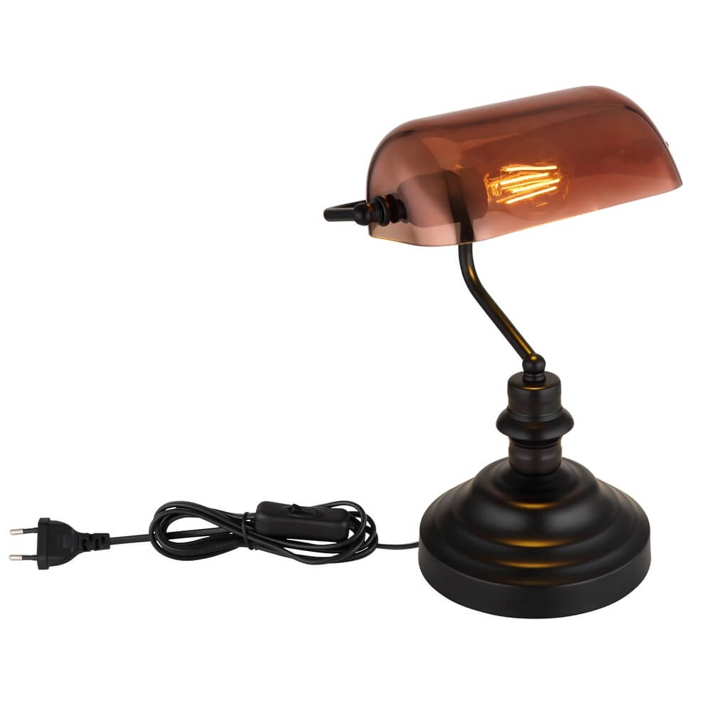Lampe de bureau classique Antique noir avec verre brun Globo 9007371474141