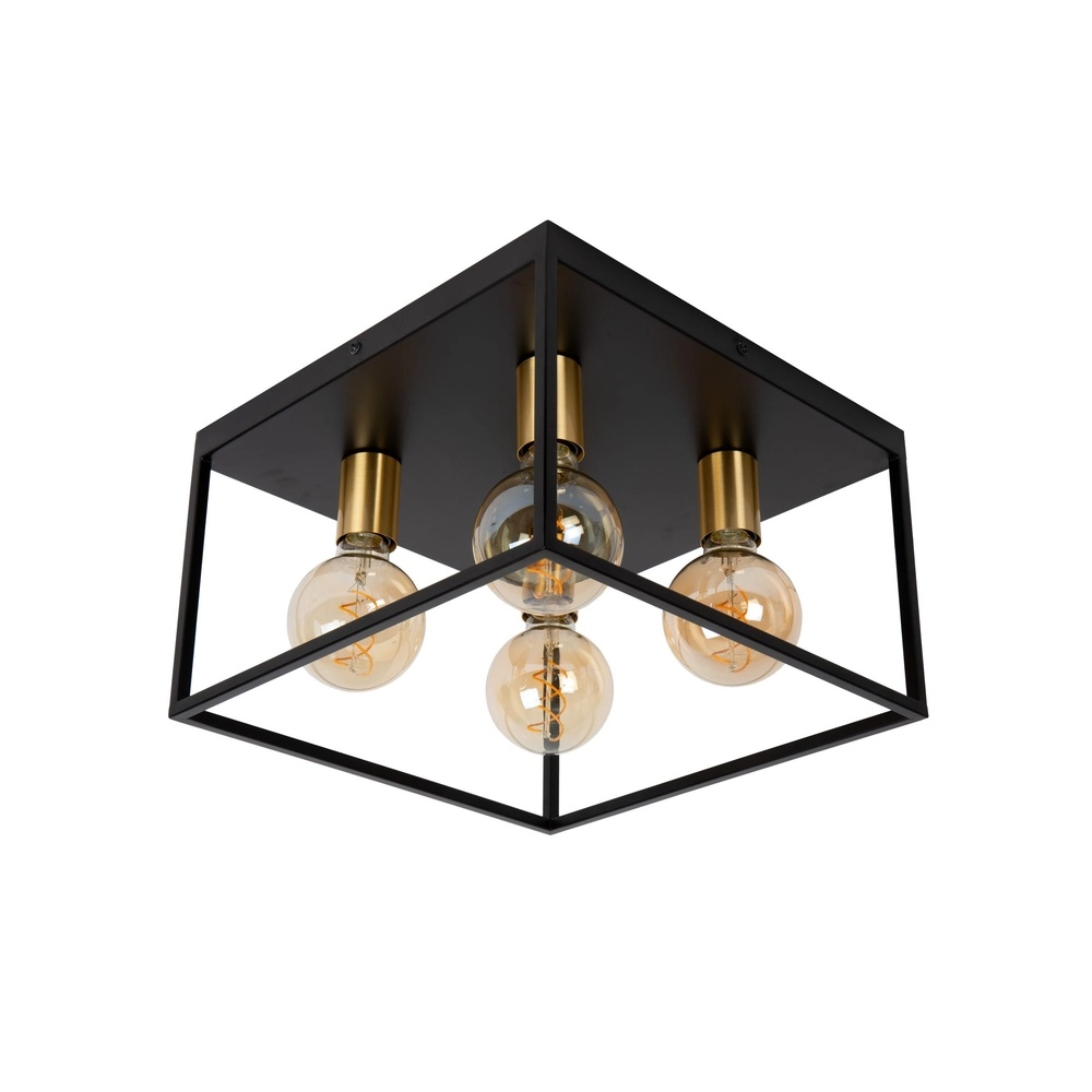 Lampe de plafond Ruben Carré noir de 36 cm