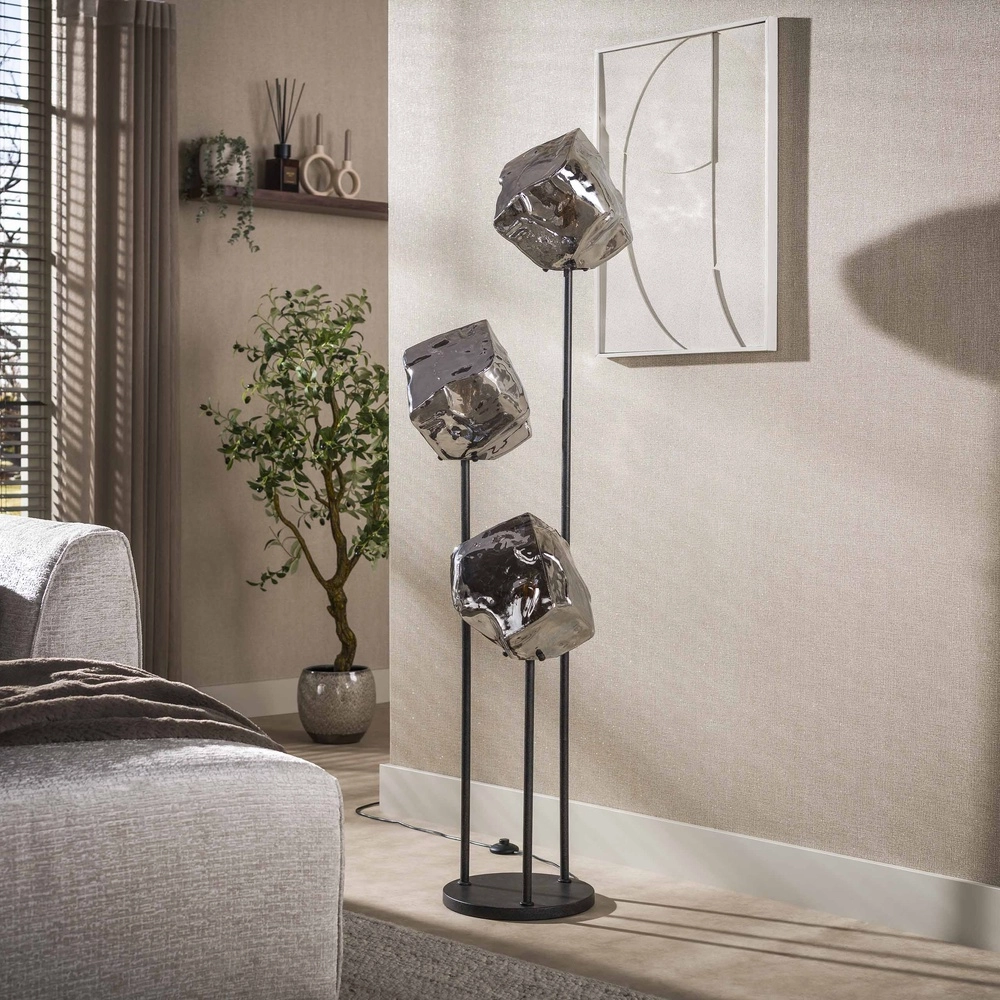 Lampadaire moderne Rock 3 lumières - verre chromé Lyora 8716803511385
