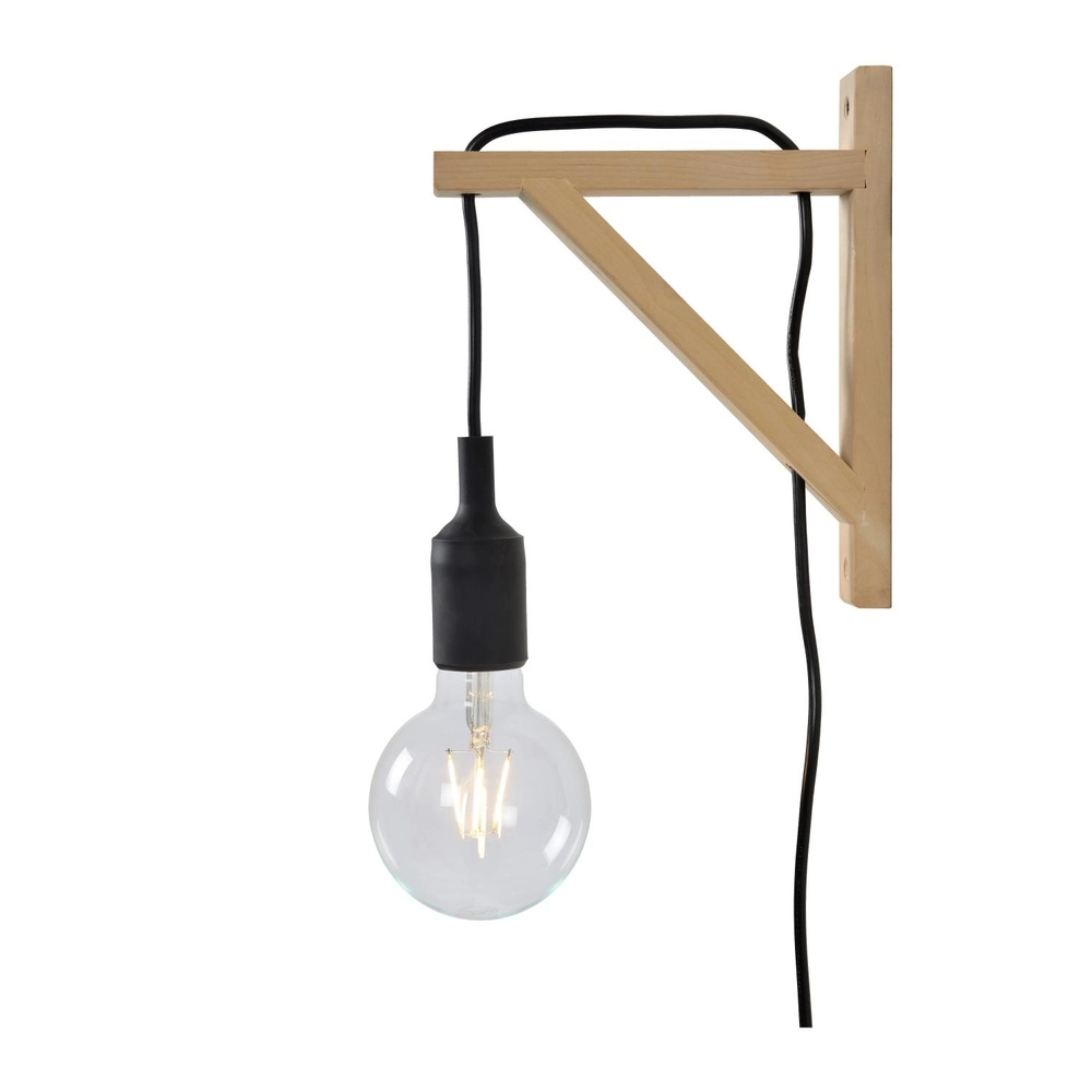 Lampe murale en bois Fix avec cordon noir Lucide 5411212082824