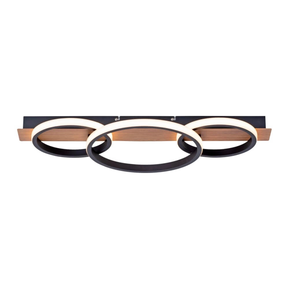 Plafonnier Trooper noir avec bois 68cm Just Light 4043689982195