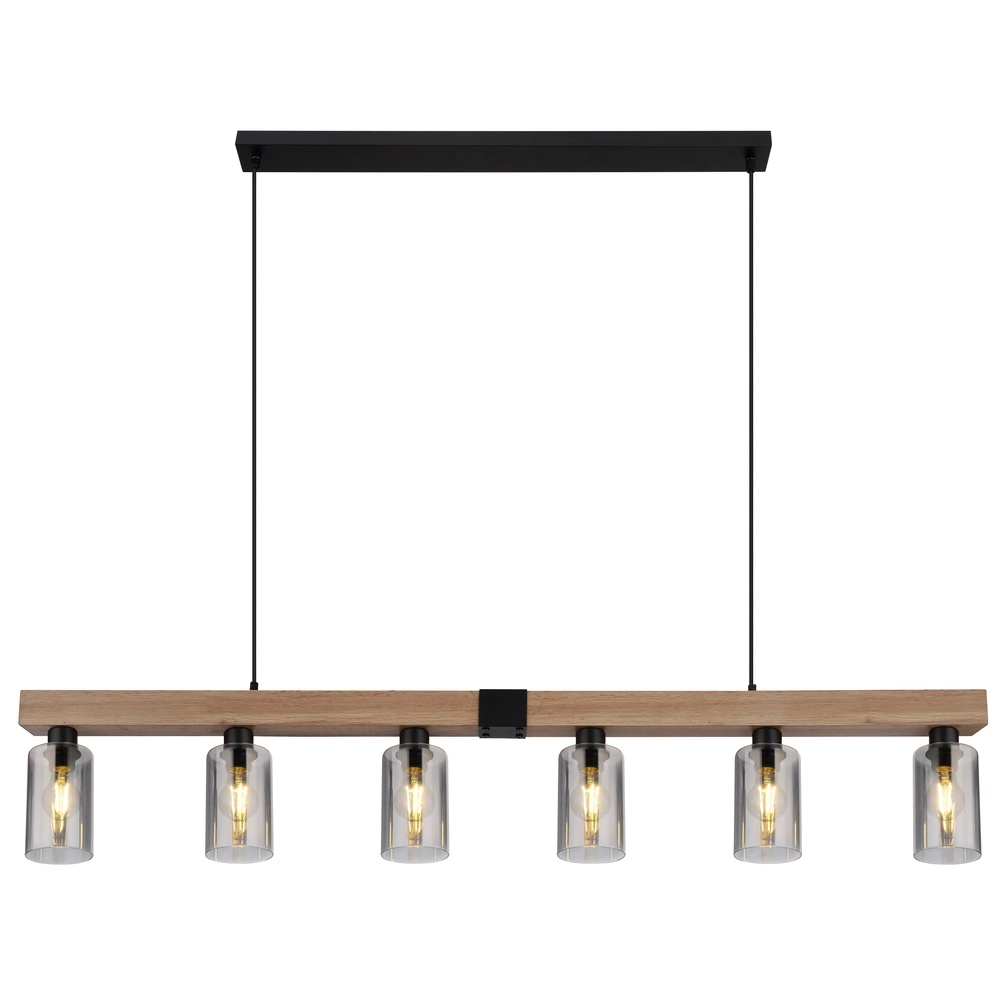 Lampe suspendue Hadera Noir à 6 lumières avec verre fumé Globo 9007371443253