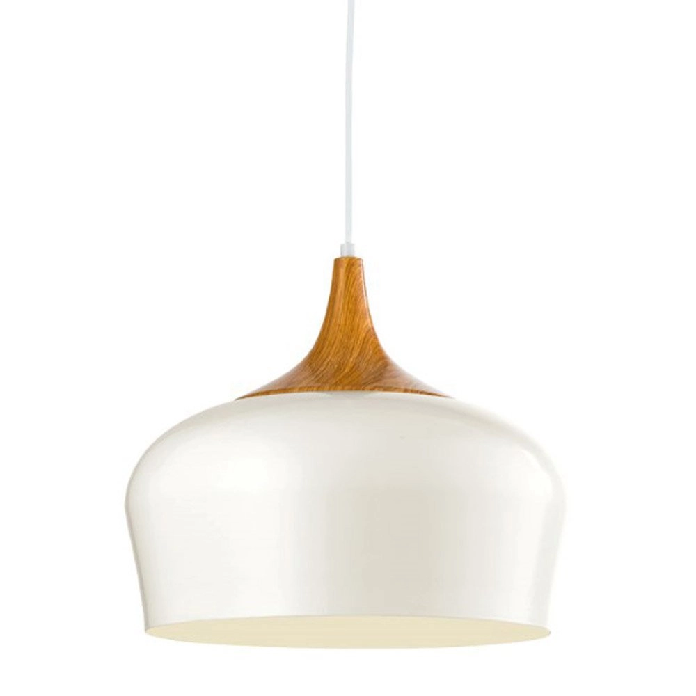 Lampe à suspension Obregon blanc avec du bois marron