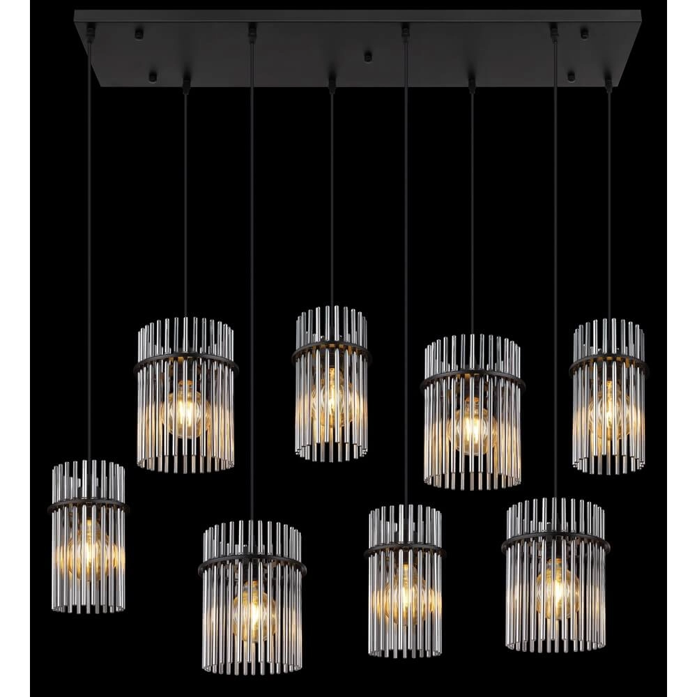 Suspension noire Gorley avec verre fumé 8 lumières Globo 9007371465958