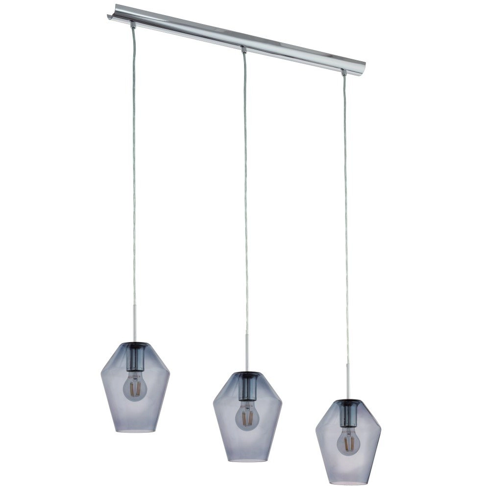 Lampe à suspension Murmillo Chrome à 3 lumières avec fumée Lampe à suspension Murmillo Chrome à 3 lumières avec fumée