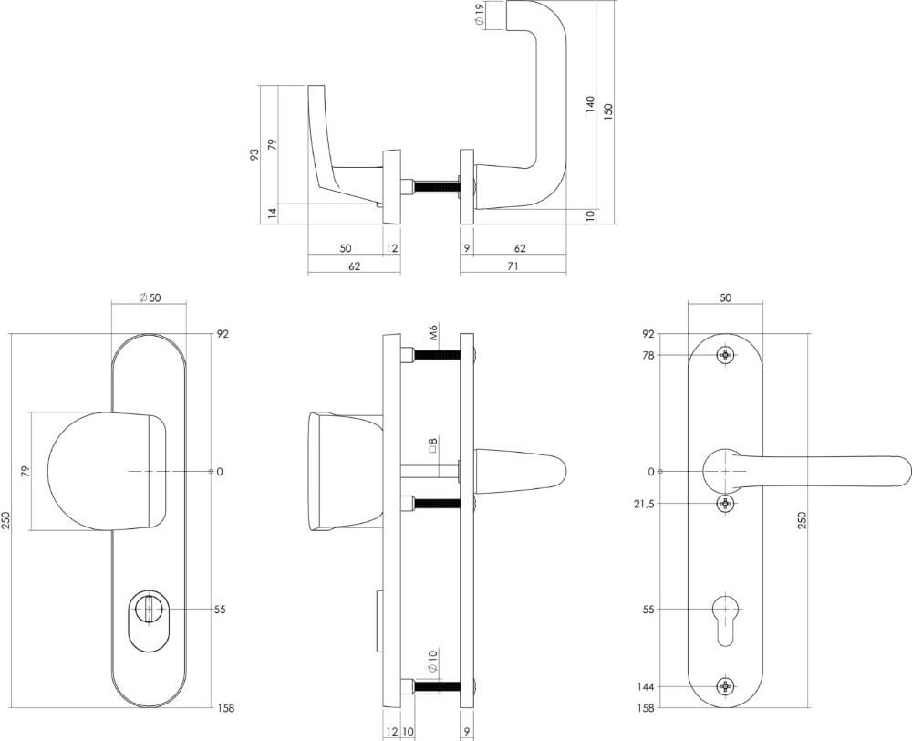 Ferrures de porte d’entrée Vurano Protection anti-traction du noyau PC 55mm aluminium noir Intersteel 8714186492062