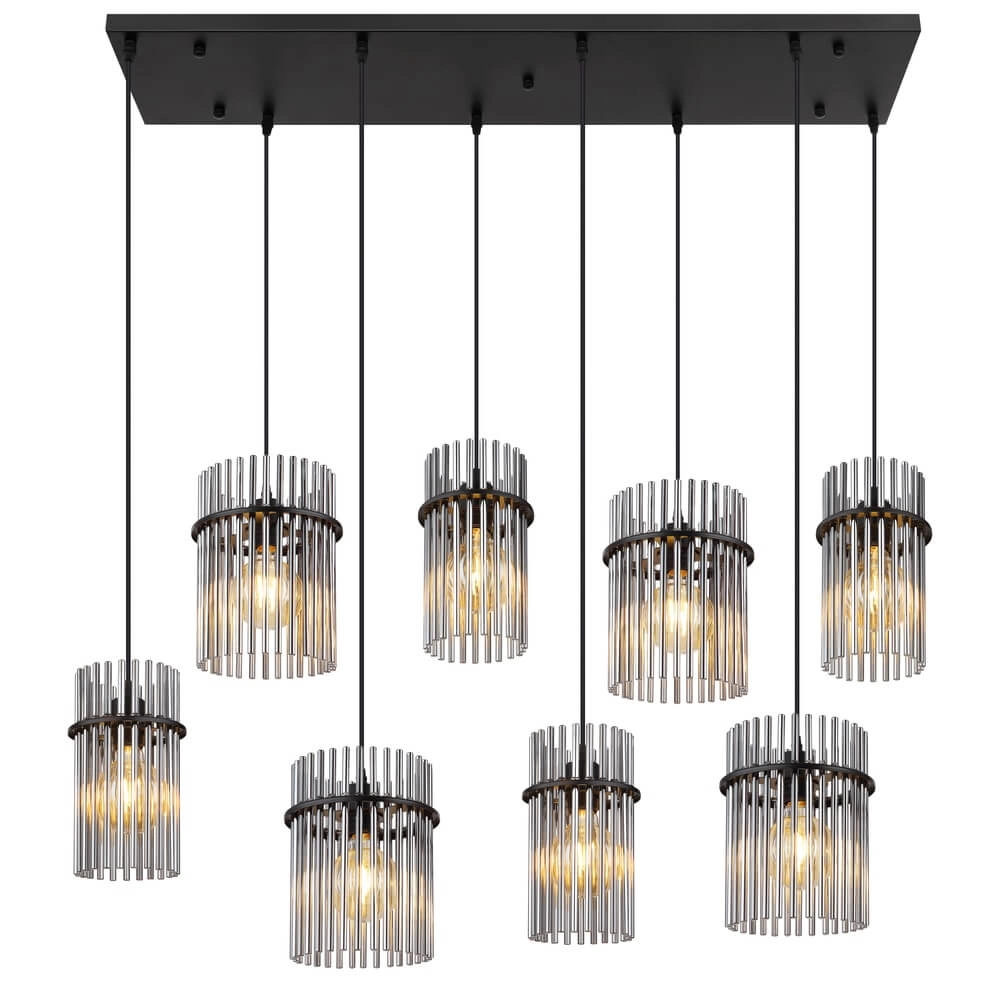 Suspension noire Gorley avec verre fumé 8 lumières Globo 9007371465958