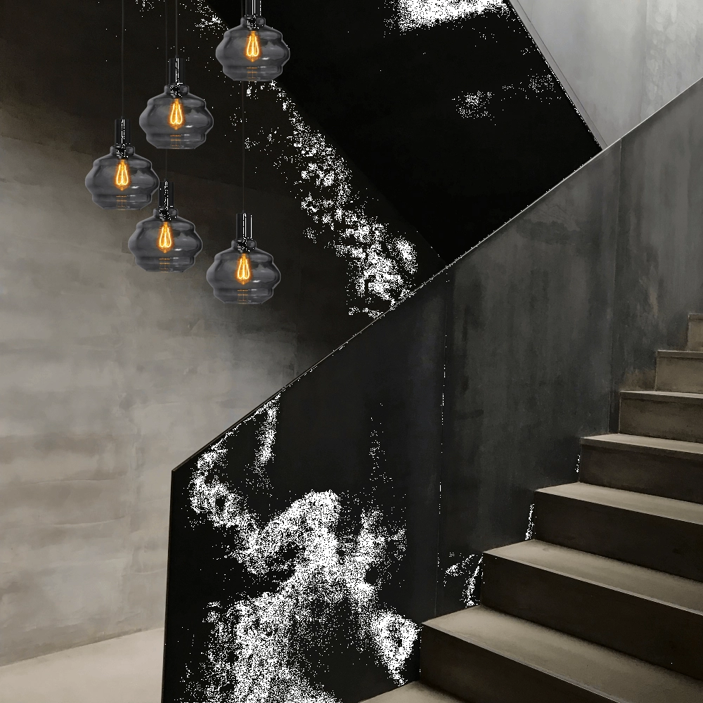 Suspension loft 5 lumières - noire - Porto avec verres à fumée Ball - Ø 24cm Masterlight 8718121271002