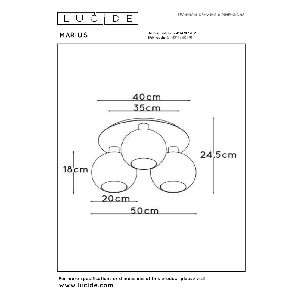 Lampe de plafond Marius Or 3 vieux Lucide 5411212740991