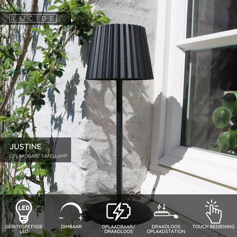 Lampe de table rechargeable Justine Noir avec station de recharge Lucide 5411212272171