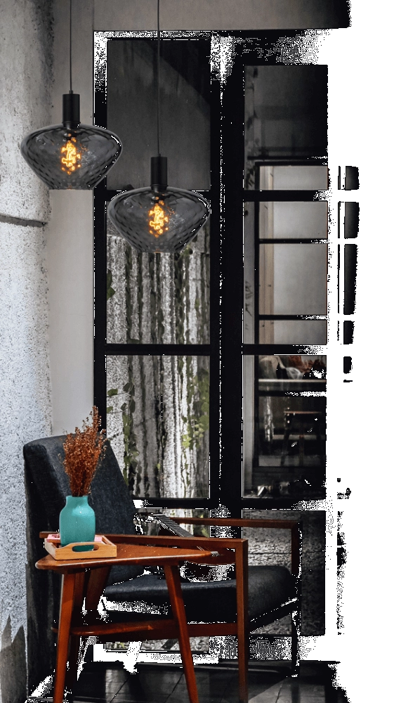 Lampe suspendue noire Porto avec verre fumé Blossom - Ø 30cm Masterlight 8718121269320