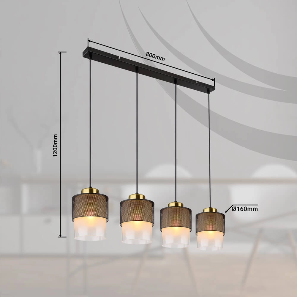 Suspension Olga 4 lumières noires avec maille Globo 9007371455485