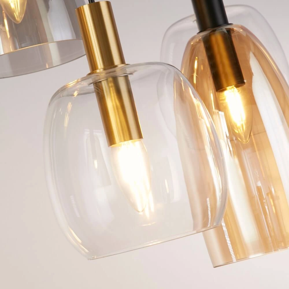 Lampe suspendue 6 lumières Divine plusieurs couleurs de verre Searchlight 5053423250656